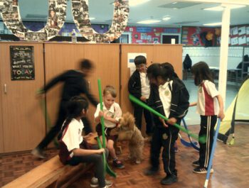 PE lessons with Saffy our school dog.